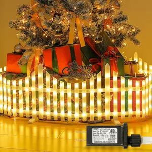 Plug Powered 8 Pack 288LEDs Christmas Lights White Plastic Edgings Picket Decorative Fence for Landscape Patio Home & Xmas Decoration with 8 Lighting Modes and Waterproof Material - Celebration