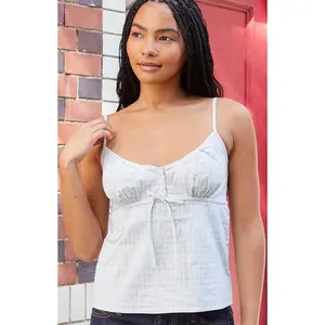 John Galt Women's Light Blue Gingham Tiffany Tie Tank Top
