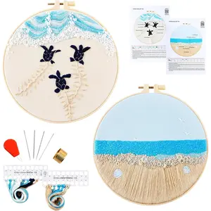 Embroidery Kit for Beginner Adults, Stamped   kits for Adults Beginners,  Hand Embroidery Starter Needlepoint Kit, 2 Set Embroidery Supplies, 2 Hoops (Attached Teaching Video QR Code)