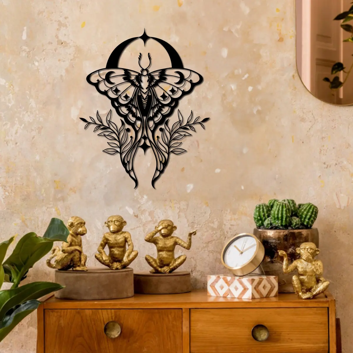 Moth Moon Phases Metal Sign, Floral Moth Moon Phases Metal Wall Decor, Gothic Home Decor, Rustic Wall Mural, Halloween Decor, Spooky Wall Hanging, Bohemian Dorm Decor Ornaments Decoration