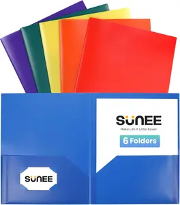SUNEE Folders with Pockets (6 Pack, Assorted Colors), Plastic Folders with Pocket, Poly Folder for Documents Letter Size, 2 Pocket Folder for Kids, Home, School, Office