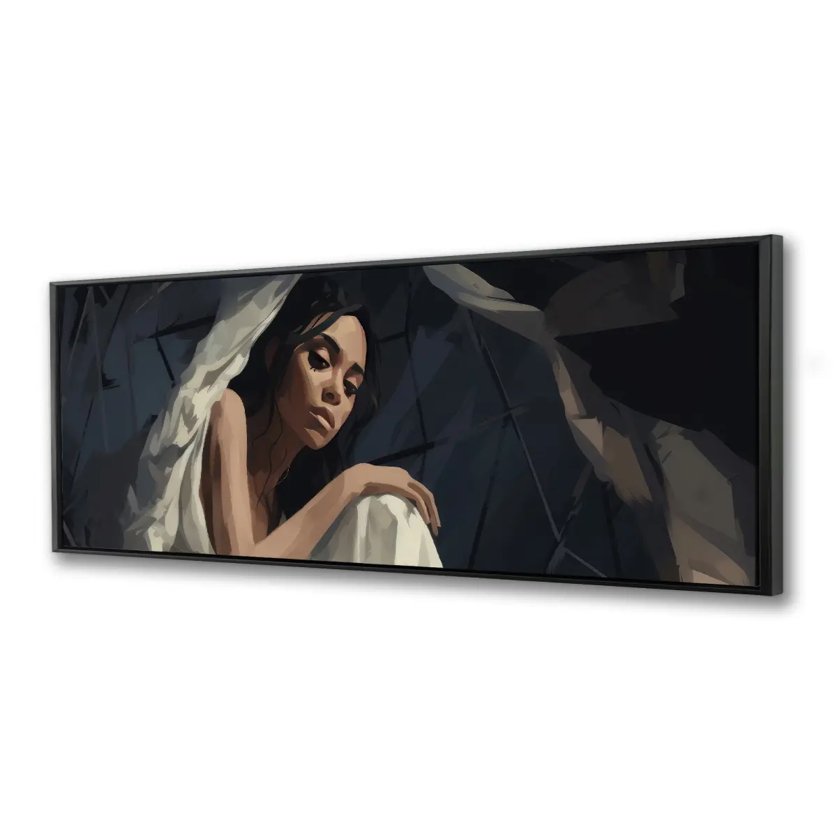 212 MAIN Cocooned Beige Framed Wall Art Print - 16 x 48 in Artistic Abstract Artwork, Elegant Home Decor for Room Decoration