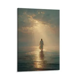Jesus Walking on Water Canvas Art Cinematic Divine Light Wall Decor Christian Faith Religious Painting Print Inspirational Home Gift Peace in the Storm