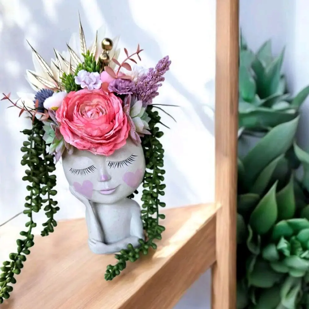 lady face planter, indoor and outdoor planter, succulent arrangments, artifical flower arrangements, housewarming gift, special occasions centerpiece, shelf decor