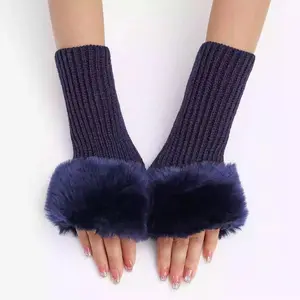 Winter Knitted Fingerless Gloves, Soft Fuzzy Arm Warmers, Short Faux Sleeve Mittens for Her