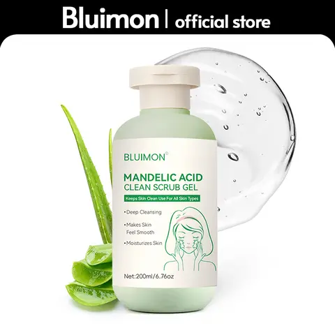 Bluimon Mandelic Acid Liquid Facial Scrub Gel - Gentle Exfoliating Facial Cleanser for All Skin Types, Deep Cleansing, Moisturizing, Blackhead Removal, 200ml, Flawless Radiant Skin, Perfect Gift
