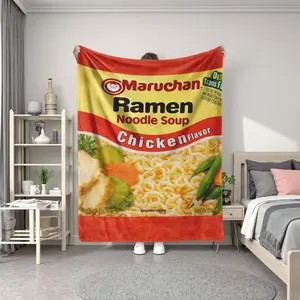 Maruchan Chicken Flavor Ramen Pattern Blanket, Ultra Soft Flannel Wool Blanket, Cozy Polyester Knit, Perfect for Camping, Office Naps, Dorms, Gifts