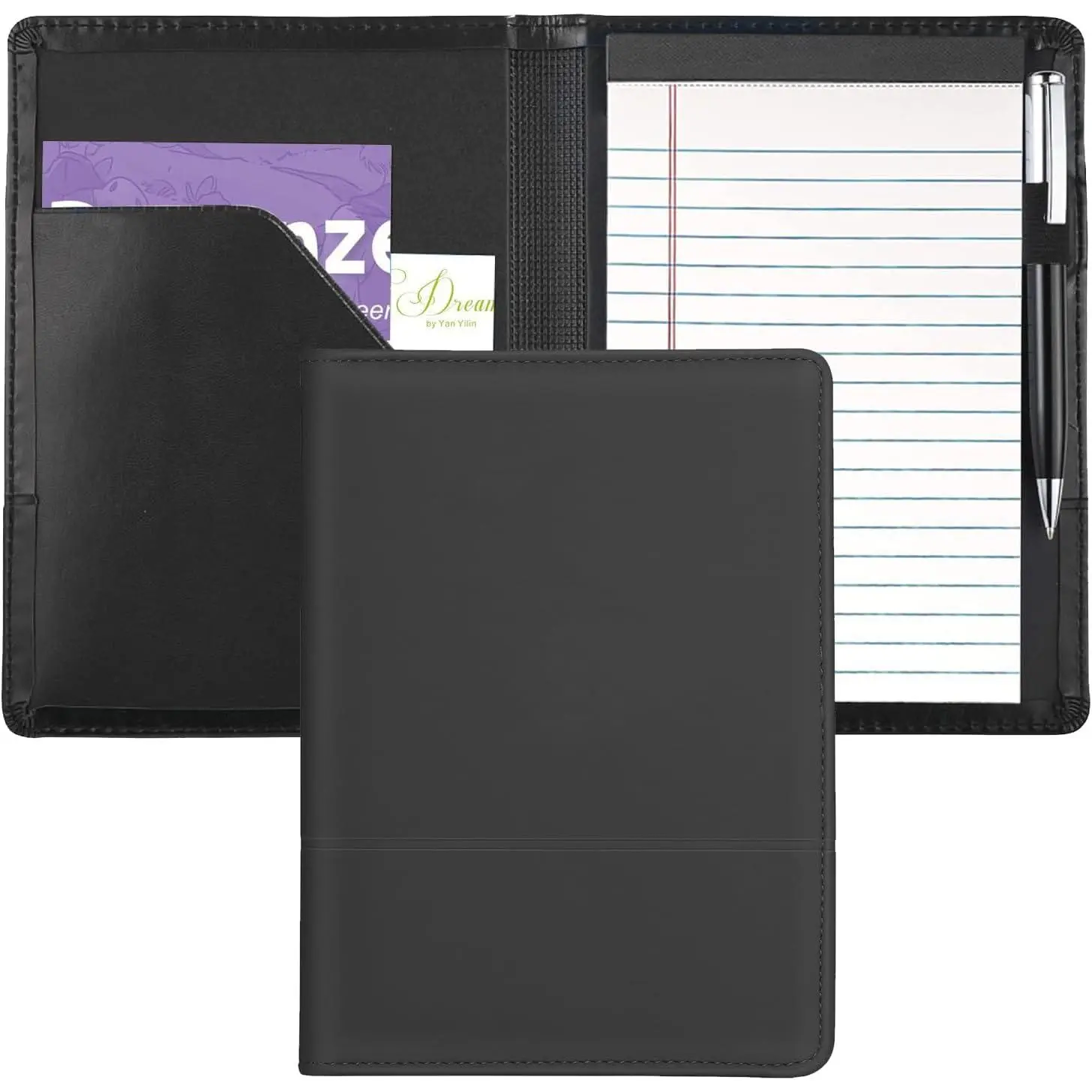 Padfolio/Portfolio Binder, Mini Padfolio Portfolio Binder 5 x 8 Legal Writing Pad, A5 Document Organizer Folder for Men Women,Classic Black.