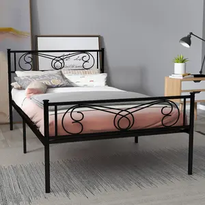 Twin Bed Frame, Metal Construction, Headboard Footboard, Heavy Duty Slats, Noise Free, No Box Spring Needed, Black, For Kids