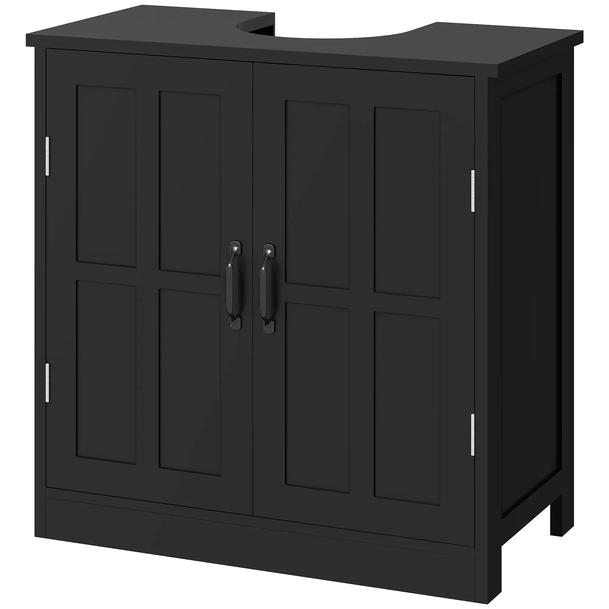 Black Pedestal Sink Storage Cabinet with 2 Doors & Adjustable Shelf, Under Sink Bathroom Organizer U-Shaped for Wall-Mounted Sinks, 23.6“x11.8”x23.6“H, Particle Board 44lbs Total Capacity, 11lbs Per Shelf, Holds Towels Supplies