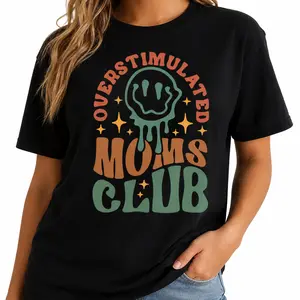 Playful Mom Life Mood Overstimulated Moms Club Graphic Tee, Women’s Cute Top, Women’s Printed T-Shirt, Men’s Trendy Printed T-Shirt, Vintage Printed T-Shirt, Loose Fit Oversized Casual Mama Streetwear