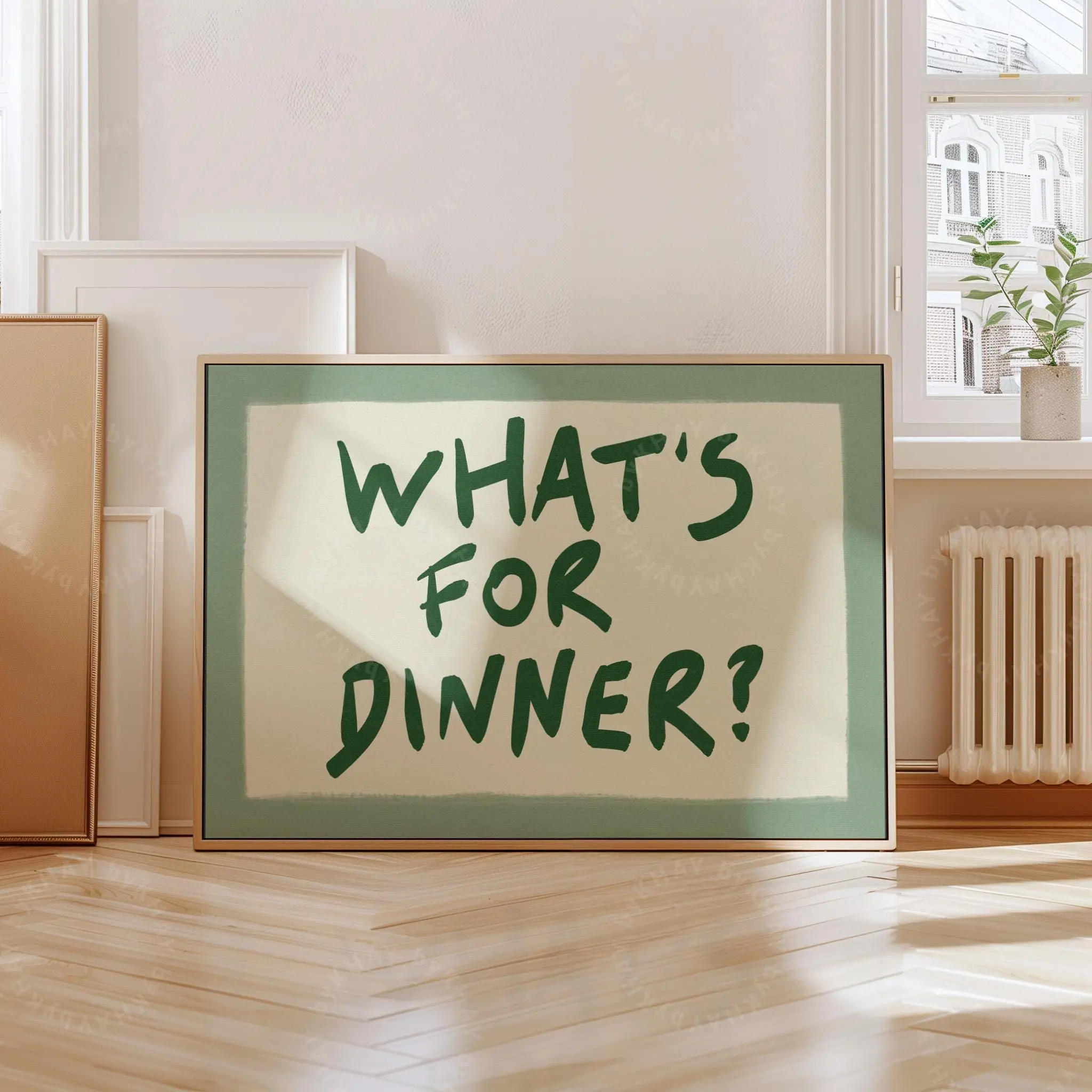 What's For Dinner Print Horizontal, Sage Green Kitchen Wall Art, Dining Room Modern Typography Quote, Trendy Food Home Decor Physical Print,Unframed