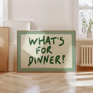What's For Dinner Print Horizontal, Sage Green Kitchen Wall Art, Dining Room Modern Typography Quote, Trendy Food Home Decor Physical Print,Unframed