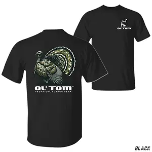 Ol’ Tom Turkey Graphic T-Shirt, Features Large Wild Turkey Illustration With “Ol’ Tom Technical Turkey Gear” Text On Back And Small Turkey Logo On Chest, Hunting Theme Unisex Casual Tee, Gift For Hunters, Top Menswear Streetwear Casual
