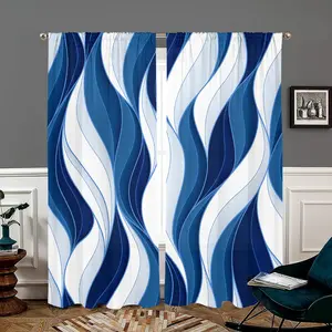 Abstract Wave Pattern Curtain, 2 Counts Modern Simple Pole Pocket Design Curtain, Home Decorative Curtain for Living Room Bedroom Kitchen Bathroom Study, Home Decoration Curtain