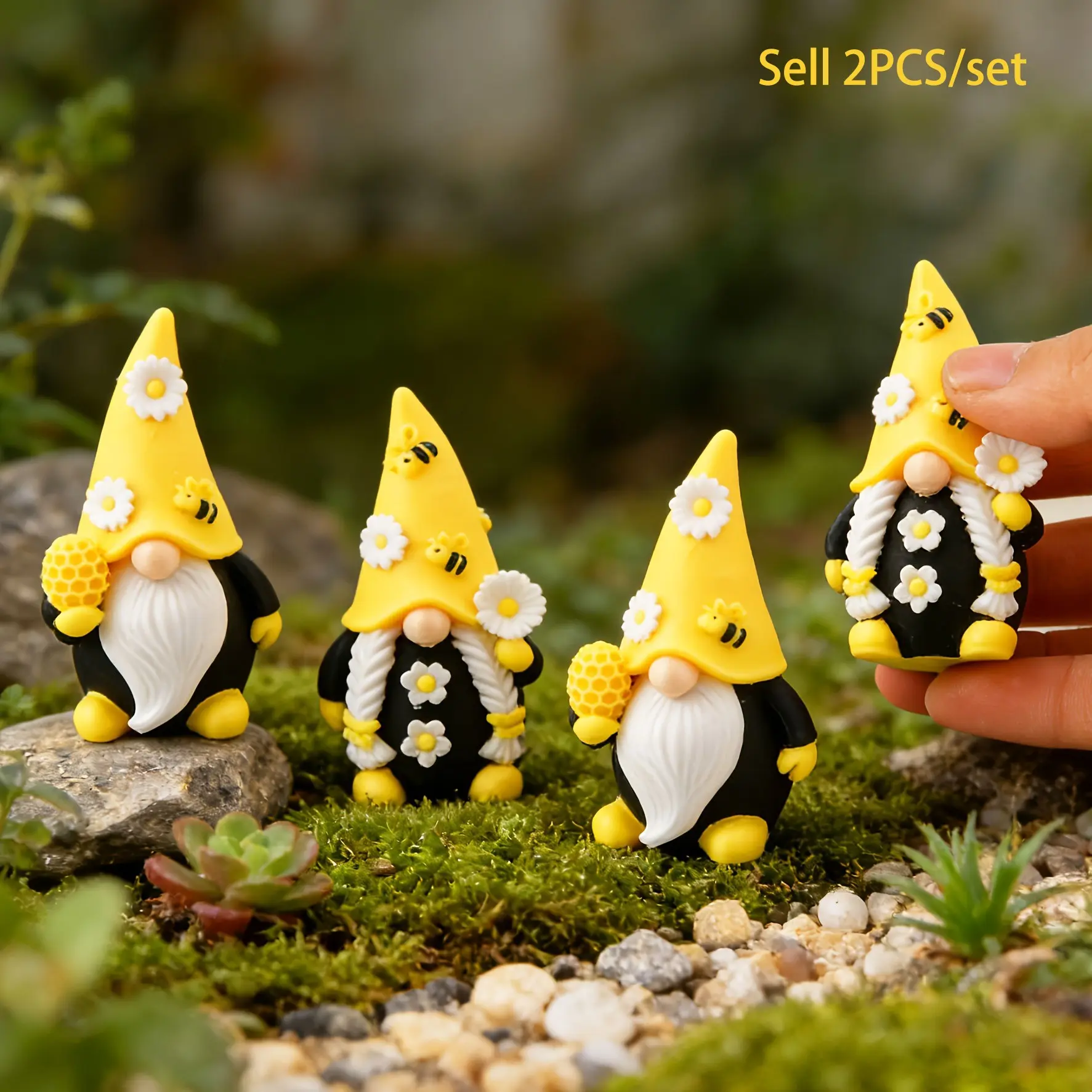 2pcs/set Cute Daisy Gnome And Bee Gnome Figurine Decoration, Bee Flower Embellished Gnome Decoration, Cute desktop decoration, Suitable for Bookshelves, Desks, Garden Windowsill Decoration, party gift, Decorations And Ornaments