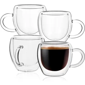 2.5oz Double Walled Espresso Coffee Cups Set of 4 with Handle,Clear Expresso Shot Cup Glasses,Tazas de Cafe Expreso,Drinkware Essentials,Borosilicate tiktokshopspringglowup