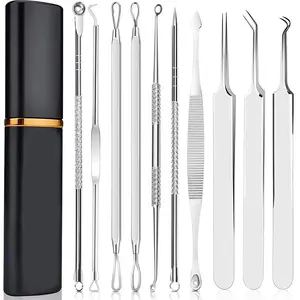 10 PCS Blackhead Cleaning Tool Set - Acne Comedone Extractor for Acne & Skin Imperfections (Stainless Steel Version) with Metal Storage Box