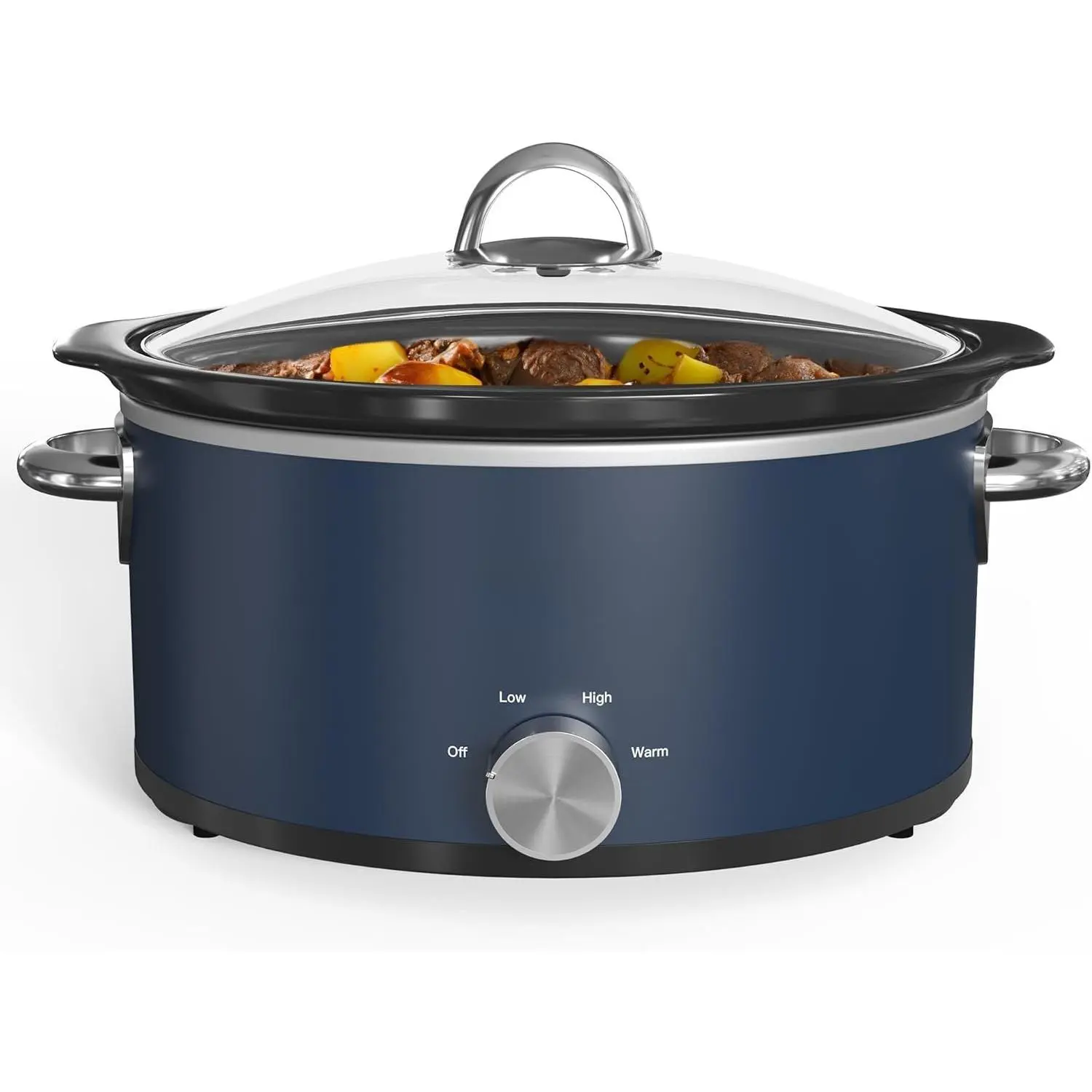 3 Quart Slow Cooker & Mini  Warmer with 3 Heating Settings, Removable Ceramic Pot, Dishwasher Safe Glass Lid, Stainless Steel, Blue