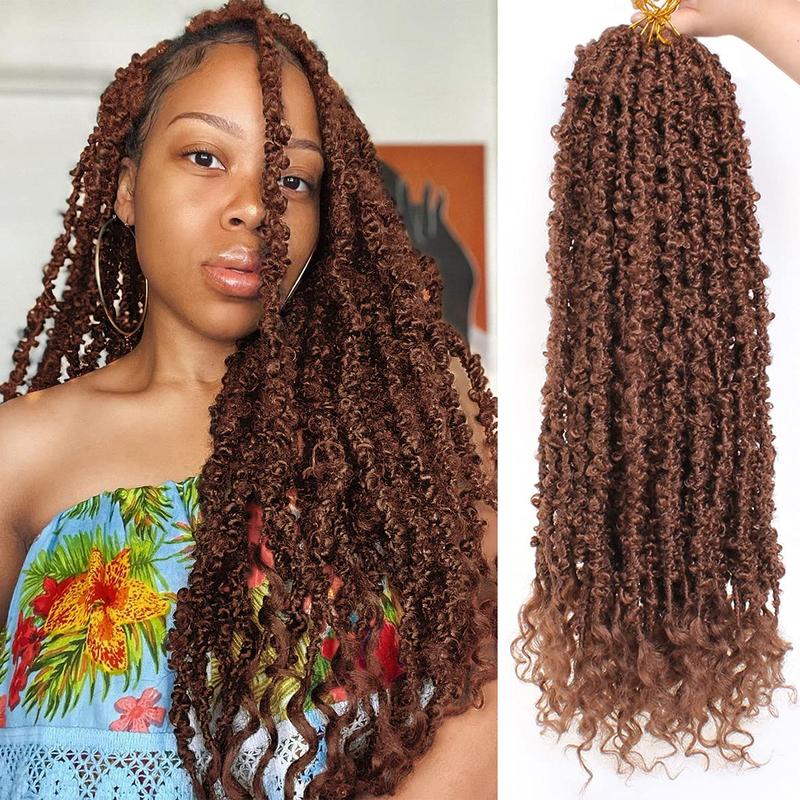 2Packs 30 Inch Butterfly Locs Crochet Hair Burgundy Faux Locs Synthetic Hair Extension for Women (30 Inch, BUG#）