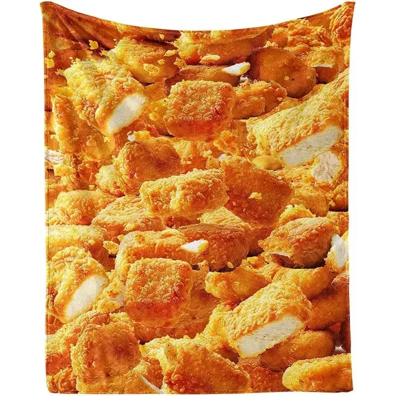 Fried Chicken Inspired Food Blanket, Cute Nugget Pattern Flannel Throw Blanket, Cozy Soft Plush Blanket for Sofa Bedroom, Fun Gift