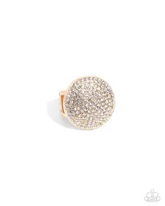 Studded Scout - Gold Circle White Rhinestone Ring - Paparazzi
