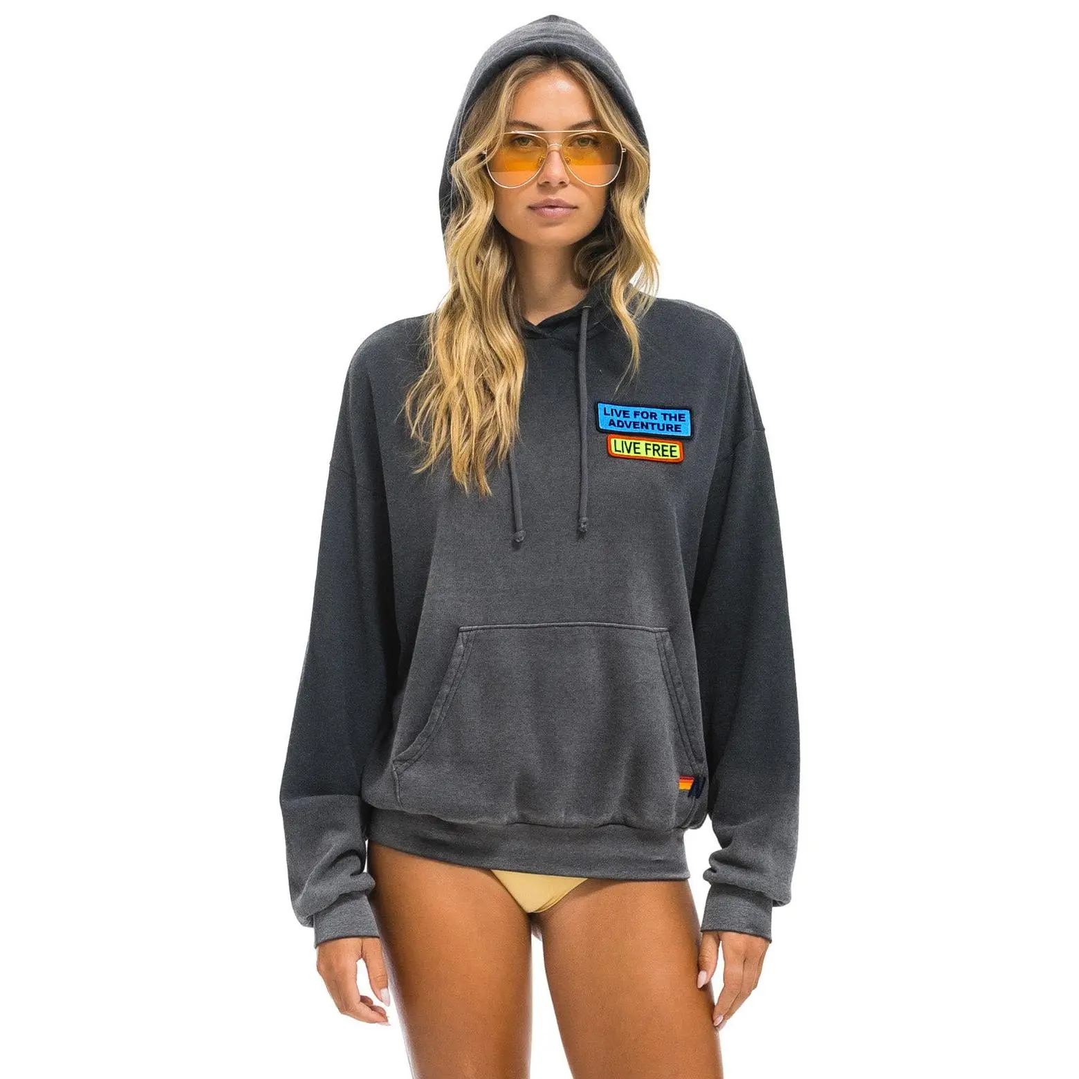LIVE FREE + ADVENTURE PATCH PULLOVER RELAXED HOODIE - FADED SMOKE