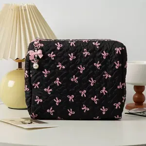 Makeup Bag, Coin Purse, Portable Zipper Pouch, Handheld Cosmetic Pouch, Cute Bowknot Zip Keychain, Daily Essential Accessories