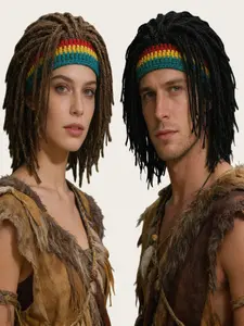 Funny Headwear Caps Unisex Trendy Warm Knitted Wig Cap Dreadlock Yarn Hat Hip Hop Party Accessory