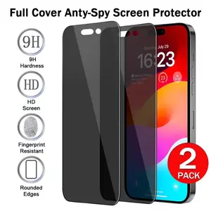 iPhone 15 Pro Privacy Screen Protector Film 2 Pack, Full Coverage Anti-Spy Tempered Glass, 9h Hardness, Case Friendly