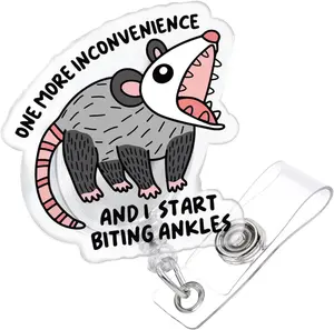 Badge Reel Funny, One More Inconvenience Retractable Glitter Funny Opossum Badge Reel Holder Nursing Nicu Accessories ID Clip for Nurse Doctor Medical Office Worker Teacher, Opossum Lover Gifts