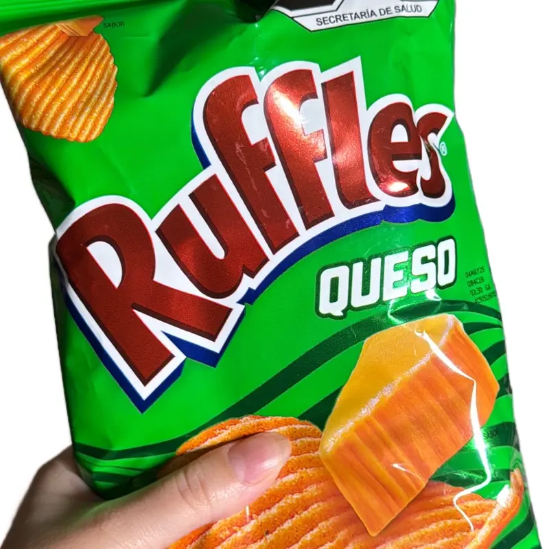 Ruffles Queso Flavor Potato Crisps, 120g Ambient Mexican Cheese Flavored Snacks, Big Bag Savory Treat for All Ages