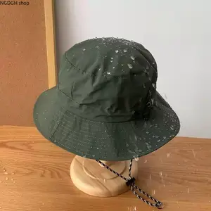 Army Green Waterproof Wide Brim Bucket Hat - Adjustable Strap, Durable Quick Dry Breathable, Rain & Sun Protection for Hiking, Camping, Vintage Herringbone Fisherman Newsboy Outdoor Hat