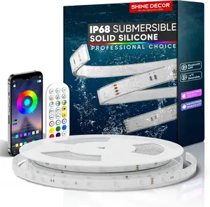 IP68 Waterproof Smart RGB LED Strip Light Dimmable Remote & APP Control Solid Silicone Rope Light for Outdoor Submersible Pool