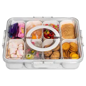 White Divided Snack Serving Tray with Lid and Handle - Kitchen Portable Charcuterie Organizer, Preserving Container for Candy, Nuts - Travel-Friendly Storage Utensil