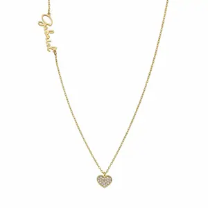 Name Necklace with Heart Pendant in 18K Gold