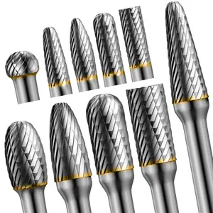 10 count   Bits w/ 1/4" Shank, Tungsten Carbide Burr Set for Metal Steel Stone  Working Grinding Carving Engraving Deburring  Porting