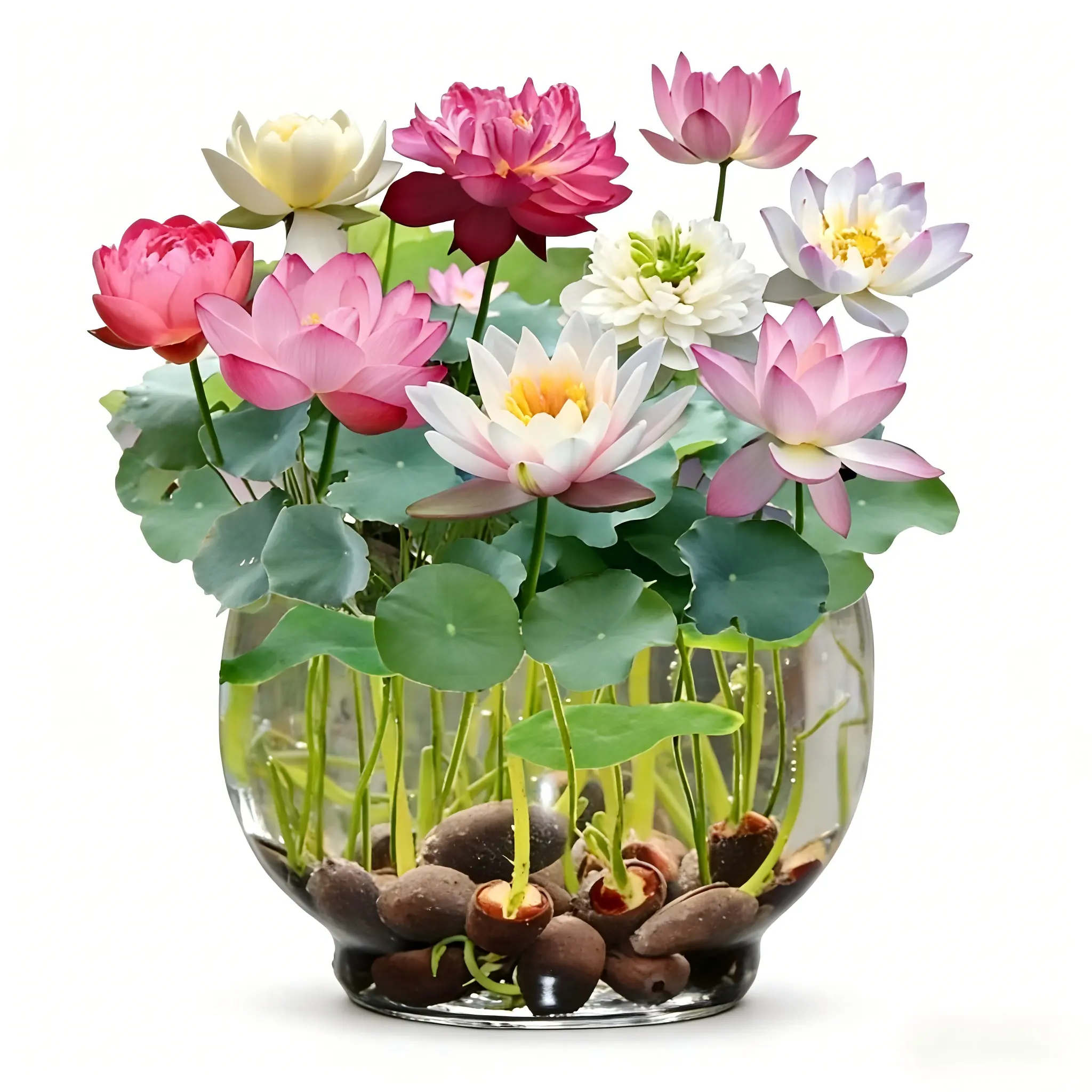 20 packs of lotus seeds suitable for hydroponics, which are perfect for beginners to use - they are mixed-color pot-shaped lotus seeds for planting.