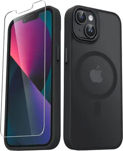 for  14 Case,  13 Case, with 1 Screen Protector, Matte  Slim Phone Cover, Support for Magsafe, Shockproof Protection Translucent Frosted ,Black
