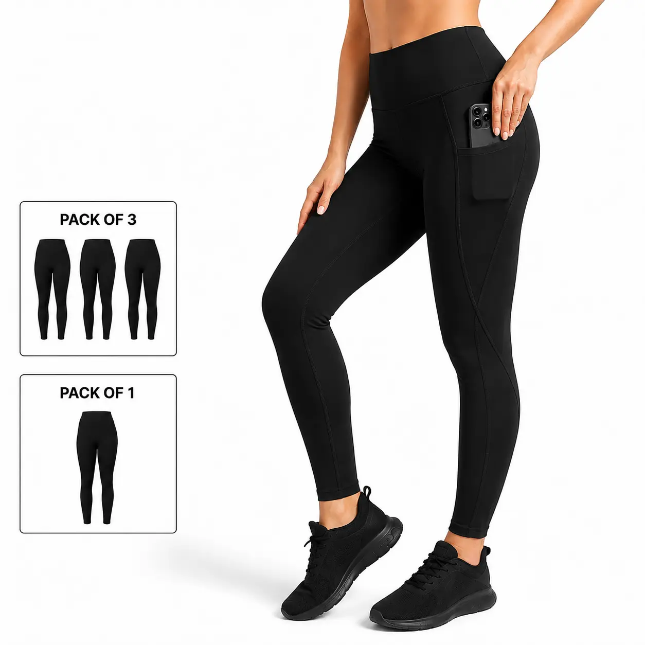 LUX DECOR APPAREL Black High Waisted Workout Leggings for Women Butt Lifting Tummy Control Soft Stretch Breathable Yoga Pants with Side Pockets Full Size Range #Leggings