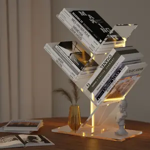 YiXinHo Small Bookshelf, 3 Tier Acrylic Short and Small Bookcase, Mini Tree Bookshelf for Small Spaces/Desk/Living Room Decor/Bedroom/Apartment Decor/DVD Storage