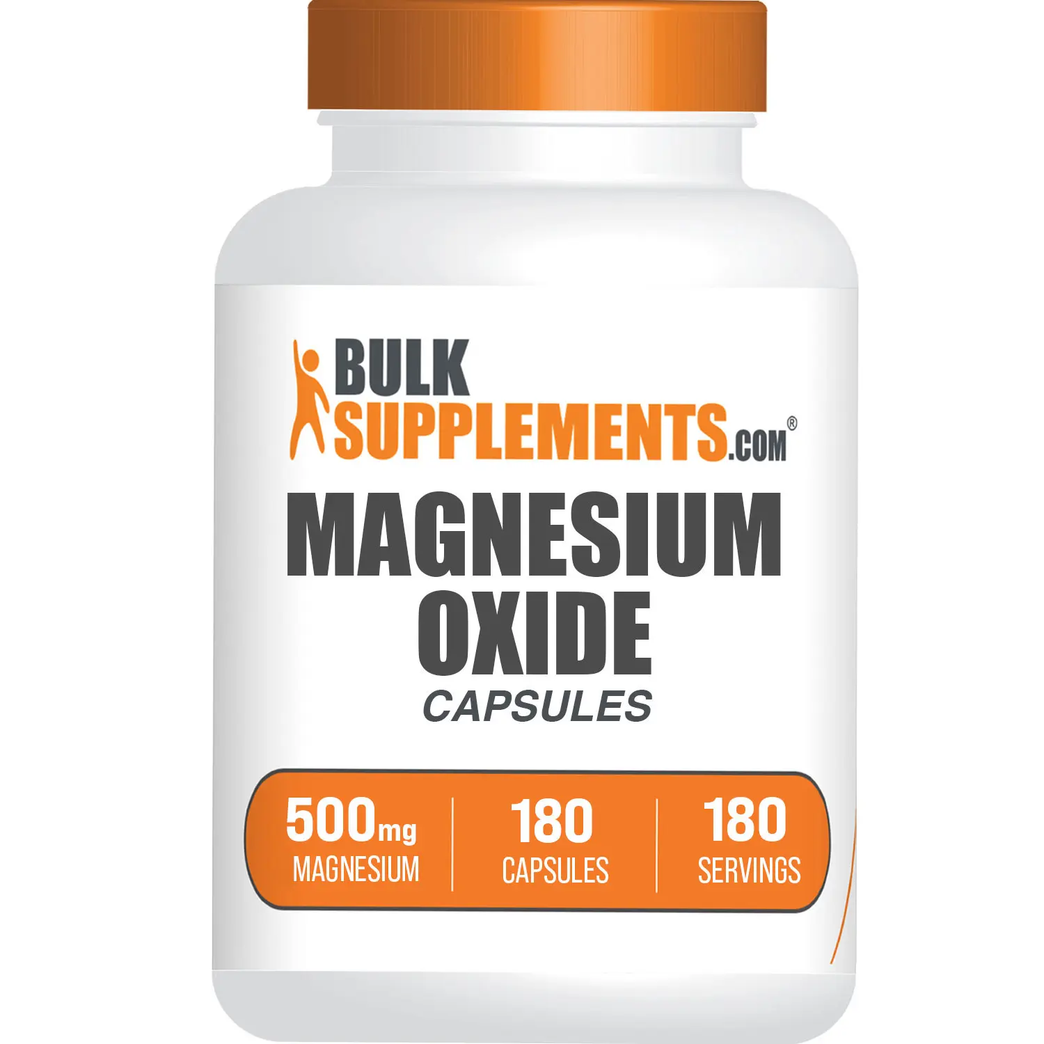 BULKSUPPLEMENTS.COM Magnesium Oxide Capsules Dietary Supplement - 500mg per Serving, 180 Bovine Gelatin Capsules, Sugar-Free, Gluten-Free - Bone Health, Muscle Support, Healthcare Essential