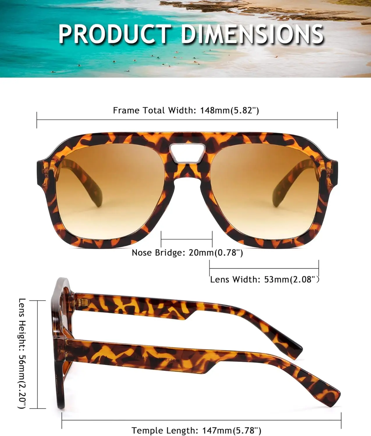 FEISEDY Vintage Pilot Sunglasses Double Bridge Women Men  display picture 2