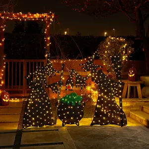 Glitzhome Set of 3 Magical 2.5D Lighted Halloween Witch Figures with Cauldron, 340 Warm White LED Lights, Water Resistant Outdoor Décor (KD, Includes Cable Ties)