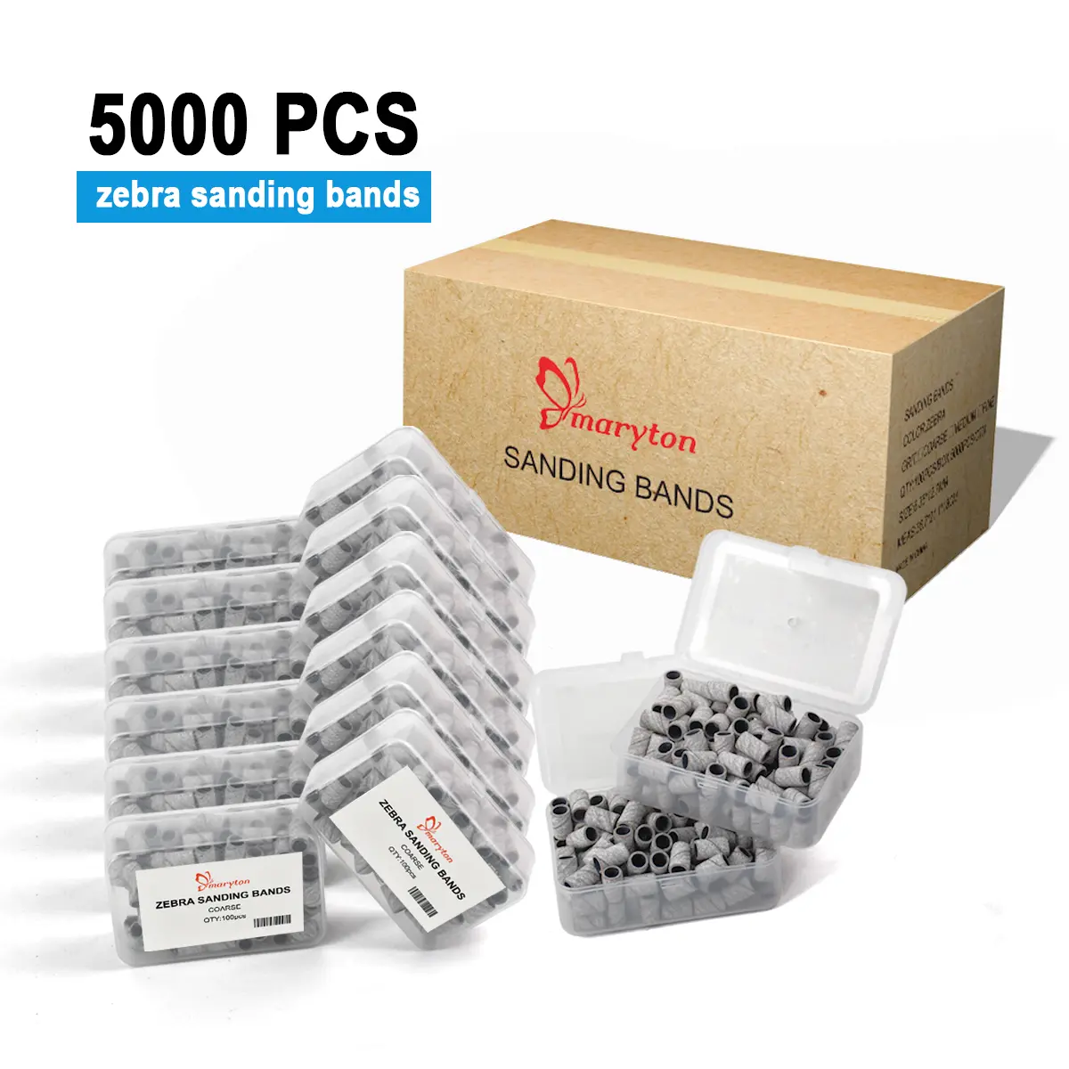5000 Pcs 6.3mm Zebra Sanding Bands - Coarse/Medium/Fine Grit, Durable Construction, Bulk Savings | Manicure Nail Drill Bits for Busy Salons, Nail Care, USA Local Shipping, Nail Care Tool, Busy Nail Salons