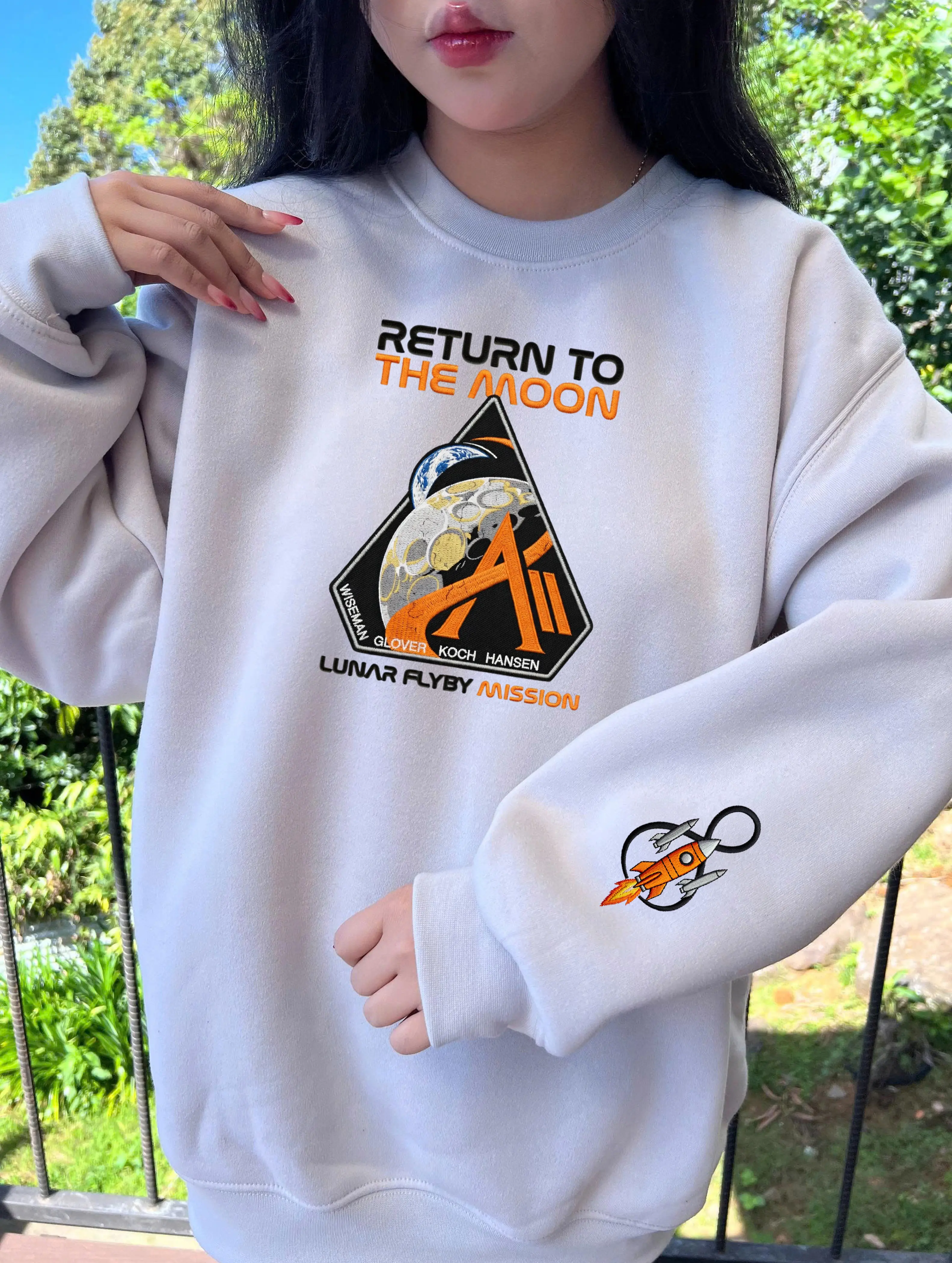 Artemis II Astronaut Moon Landing Embroidered Sweatshirt, Space Mission Embroidery Tee, Lunar Exploration Artemis II Shirt