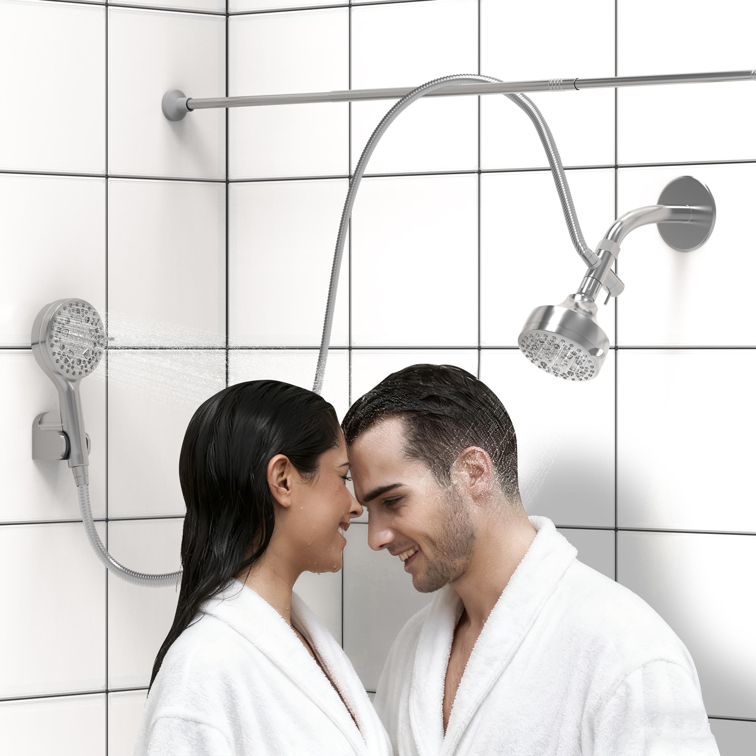 Dual Shower Head with Handheld for Couples: High Pressure Double Shower Heads for Two People - Adjustable Two Showerhead System with 3 Flow Settings Fits 2 Person Bathroom (Chrome)