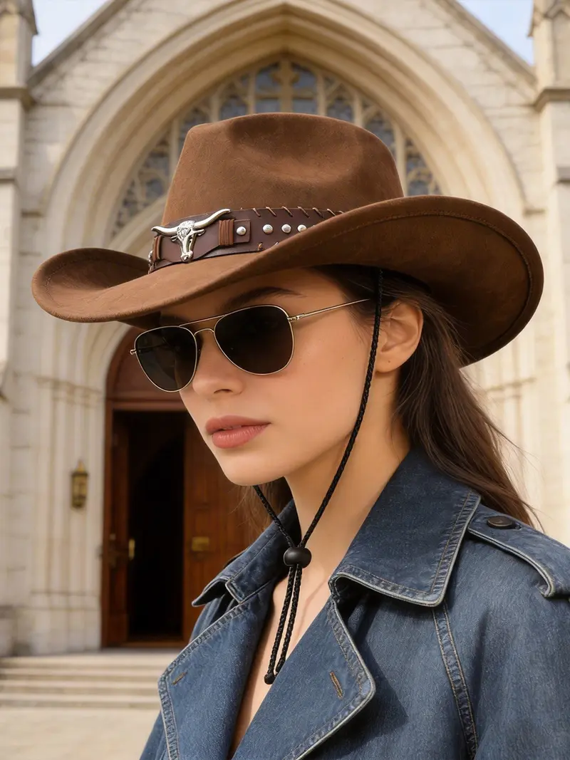 Breathable Hollow Out Straw Hat Western Cowboy Style, Metal  display picture 1