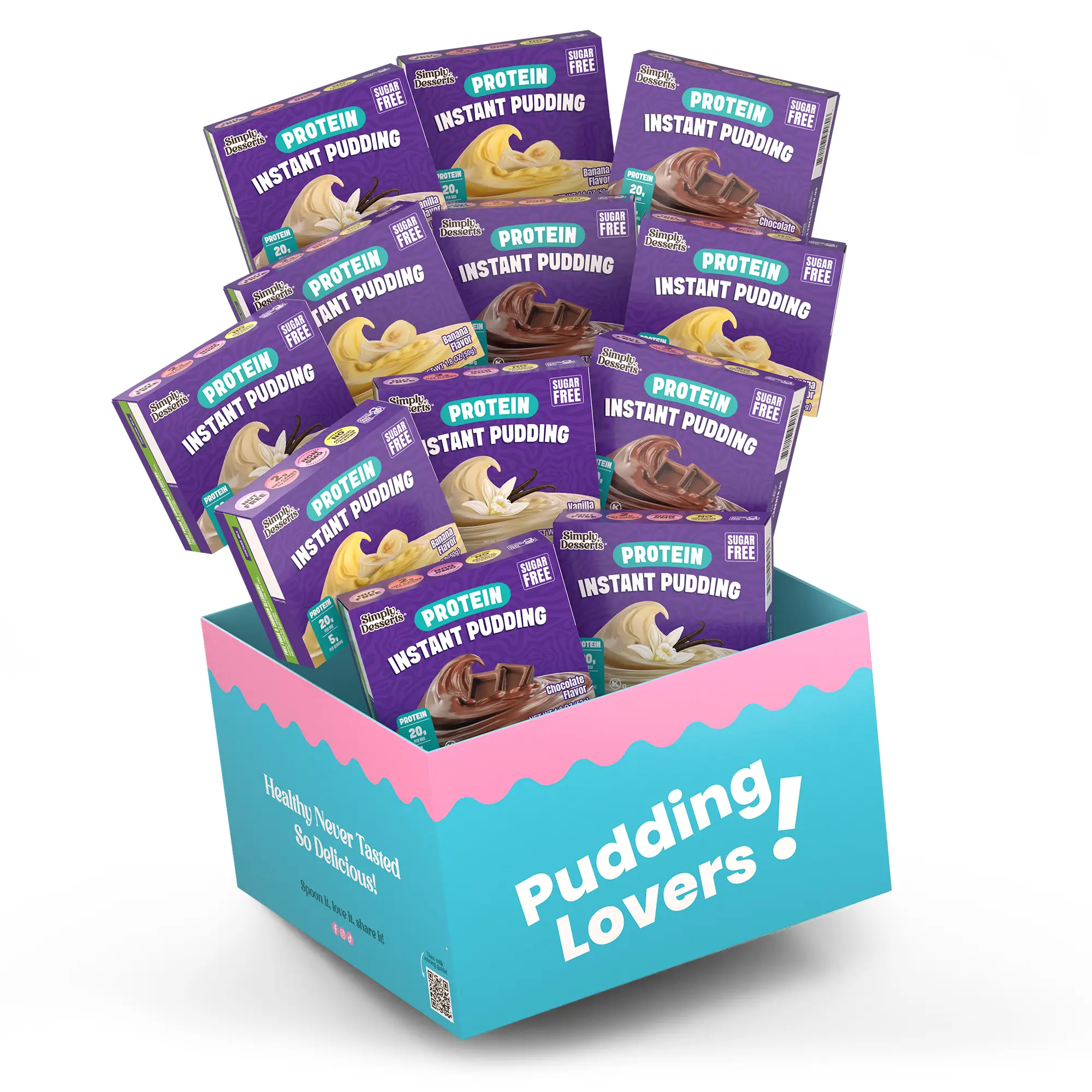 Simply Desserts Protein Pudding 12 Pack Variety Pack with Chocolate Vanilla and Banana Naturally Flavored Snack
