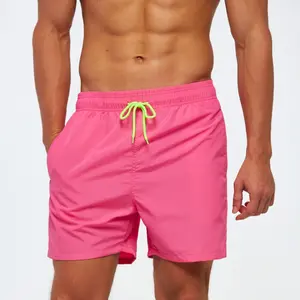 SILKWORLD 5 Inseam Swimming Trunks Pink Stretch Shorts Quick-Dry Beach Shorts With Pockets